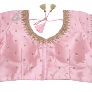 elegant pink silk blouse with gold embroidery