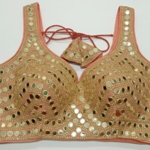 dazzling rani pink mirror work sleeveless blouse (copy)