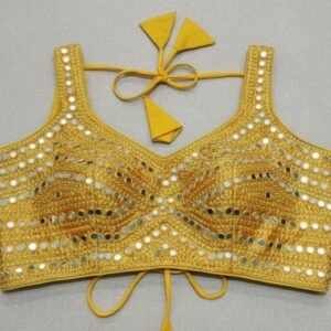 dazzling rani pink mirror work sleeveless blouse (copy)