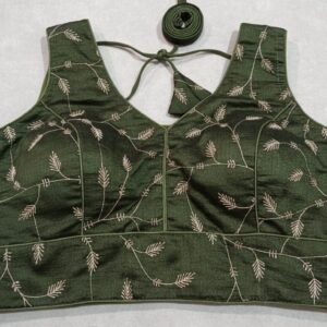 bottle green readymade embroidered saree blouse with dori tie back