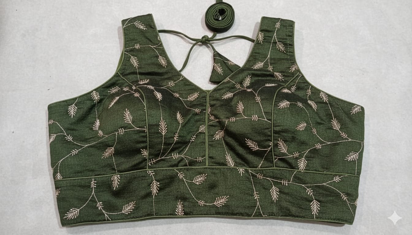 bottle green readymade embroidered saree blouse with dori tie back bottle green readymade embroidered saree blouse with dori tie back