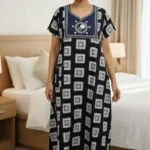 traditional & comfortable black and white cotton nighty / house dress