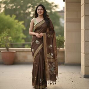 🌸 product description: dual tone floral printed sarees with metallic border (copy)