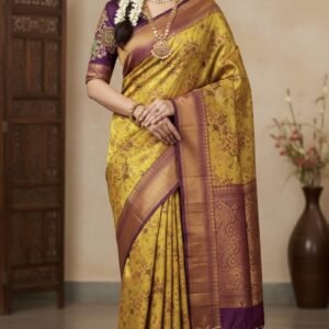 🍂 earthy toned saree with autumnal leaf pattern