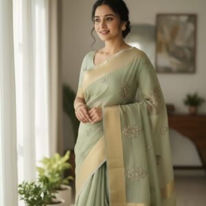 🌹 elegant beige and wine silk saree set (copy)