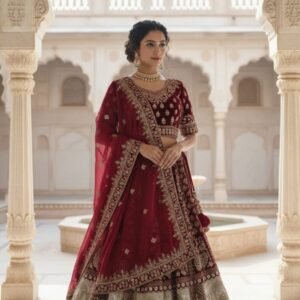 🍷 luxurious maroon velvet embroidered lehenga set (copy)