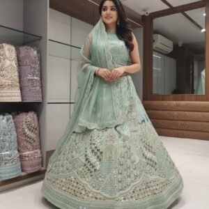 👗 elegant mint green & pink floral lehenga choli set (copy)