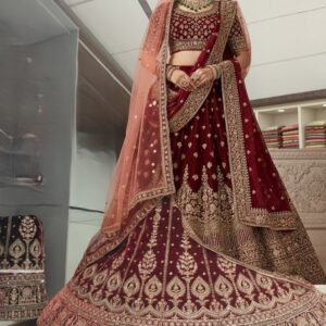 👑 luxurious bridal lehenga set description (deep maroon/red) (copy)