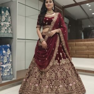 💖 elegant dark brown/maroon lehenga description (copy)